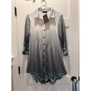 NWT REBORN Boho Tunic Top Large L Mixed Print Paisley Geometric High Low Rayon